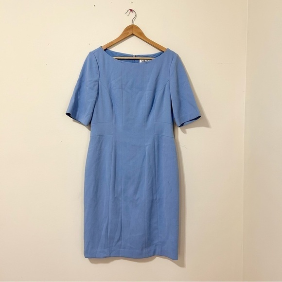 ELIZA J Bateau Neck Crepe Sheath Dress In Blue sz 12 - Picture 3 of 6